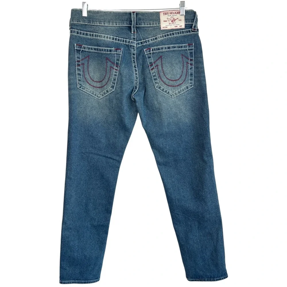 True Religion Mens Rocco Relaxed Skinny Jeans Sz‎ 34 Red Stitch Designer Denim